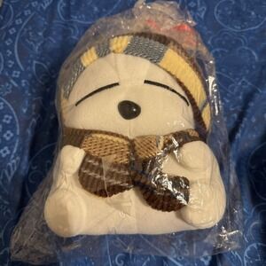 NWT 2001 MashiMaro Plush Stuffed Animal White Dog With Scarf Hat Kawaii Japan